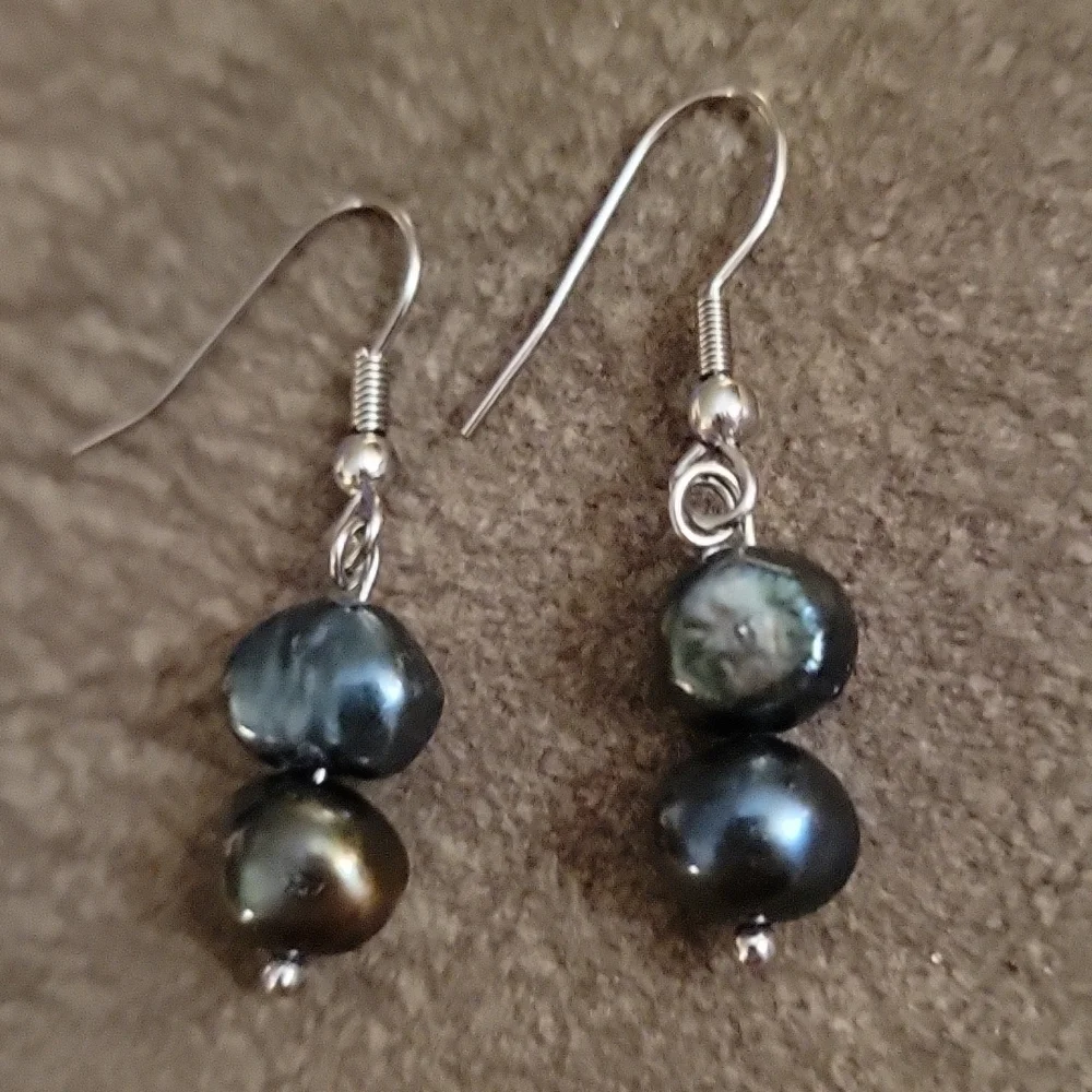 HANDMADE Peacock Freshwater Baroque Pearl Dangle Hook Earrings